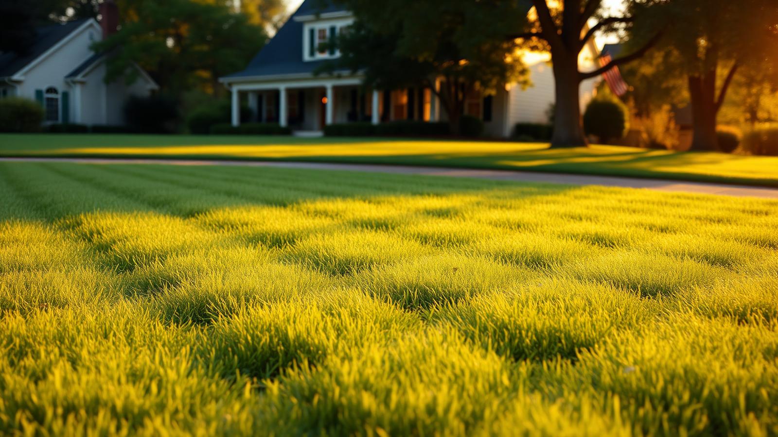 Perfectly striped Canadian lawn at sunset